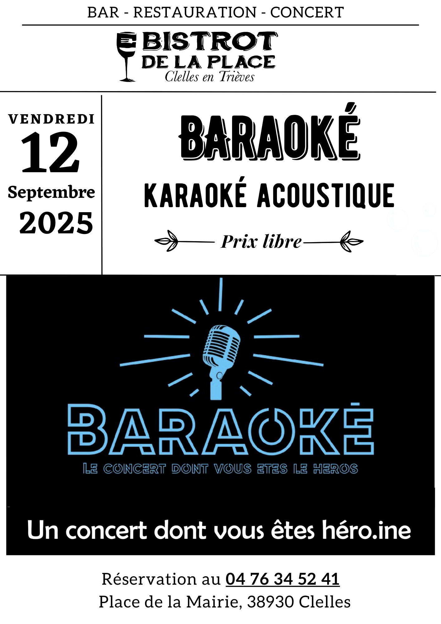 Vendredi soir au Bistrot de la Place - BARAOKE – Karaoké Acoustique